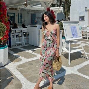 Zara Asymmetrical Floral Dress - Pink and Green